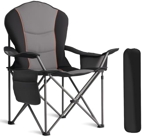 Oversized Camping Chair Heavy Duty 500LB - Portable Folding Chair with Cooler Bag, Cup Holder & Waterproof Phone Case for Adults, Beach, Hiking, Backyard (Black & Gray) - Image 2