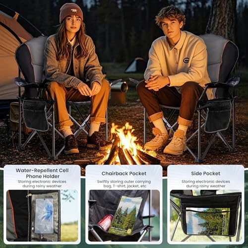 Oversized Camping Chair Heavy Duty 500LB - Portable Folding Chair with Cooler Bag, Cup Holder & Waterproof Phone Case for Adults, Beach, Hiking, Backyard (Black & Gray) - Image 6