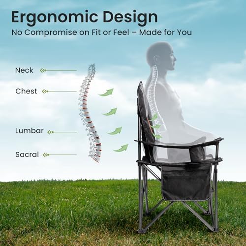 Oversized Camping Chair Heavy Duty 500LB - Portable Folding Chair with Cooler Bag, Cup Holder & Waterproof Phone Case for Adults, Beach, Hiking, Backyard (Black & Gray) - Image 7