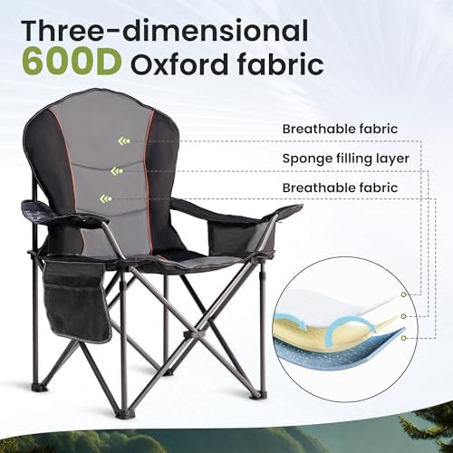 Oversized Camping Chair Heavy Duty 500LB - Portable Folding Chair with Cooler Bag, Cup Holder & Waterproof Phone Case for Adults, Beach, Hiking, Backyard (Black & Gray) - Image 8