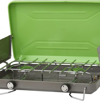 Flame King VT-101 2-Burner Portable Camping Stove Grill, Great for Outdoor Cooking, Backpacking, Compatible with 1LB Propane Gas Bottle